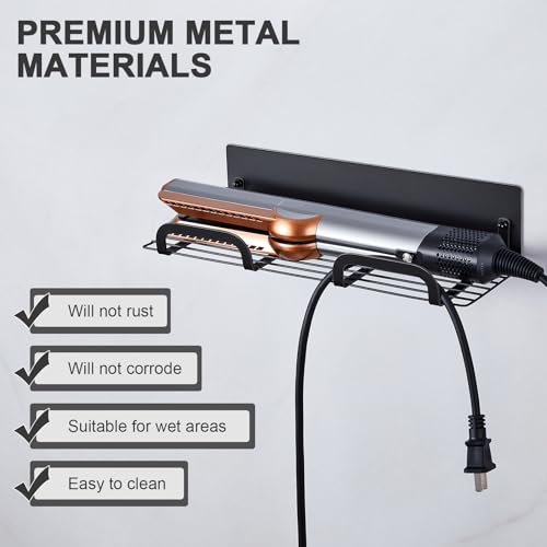 WAYASI Glätteisen Halterung, Lockenstab Halterung, Föhnhalter Wand Ohne Bohren, Selbstklebender Fönhalter, Haartrockner Halter Aufhänger für Bad, Friseursalons, Schminktisch (Schwarz)