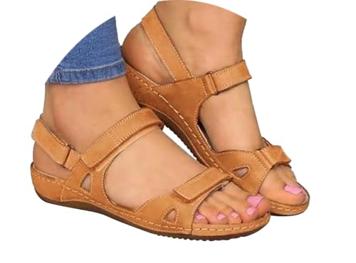 Image of Ladies Sandals Size 7 UK, Sandals for Women Shoes Womens Orthopedic Women's Sandals & Slides Arch Support Summer Slip on Ladies Wedge Wide Fit Walking Platform Beach Sliders Yellow 7