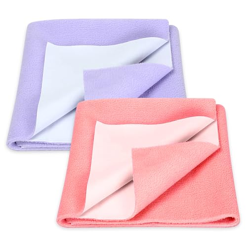 Image of GLUN Quick Dry Absorbent Baby Bed Sheet for Mattress Protector, Pack of 2 Baby Pink & Baby Lavender Bed Sheet, Size 70x100cm, Waterproof, Quick Drying Material, Anti-Itching Cloth