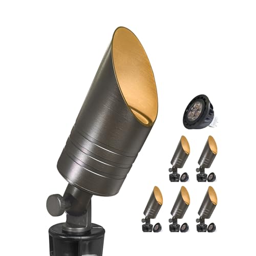 MALORY Brass Outdoor Spot Lights,12V AC/DC Low Voltage LED Landscape Lighting,Waterproof Spot Up Light for Garden,Patio and Yard (S05-Bronze, 6-Pack with Bulb)