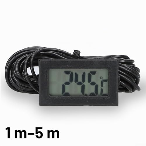 Wasserdichtes LCD-Digitalthermometer, 50 + 110 Grad, Temperatursensor, 10 m langes schwarzes Kabel (5 Meter)