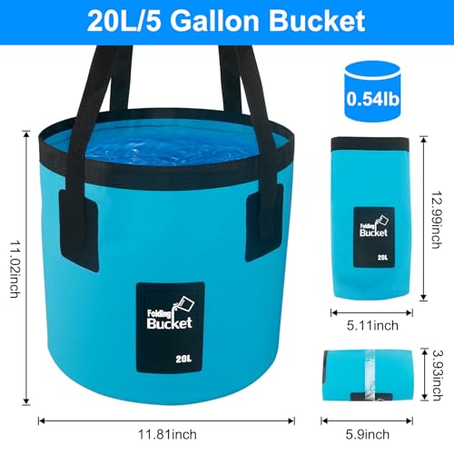 5 Gallon Collapsible Bucket with Handle, Car Wash Bucket Foldable Water Storage Container for Camping Fishing Beach Gardening, Portable Laundry Wash Basin for RV Cleaning Supplies Swamp Emergency Prep - Thumbnail 2