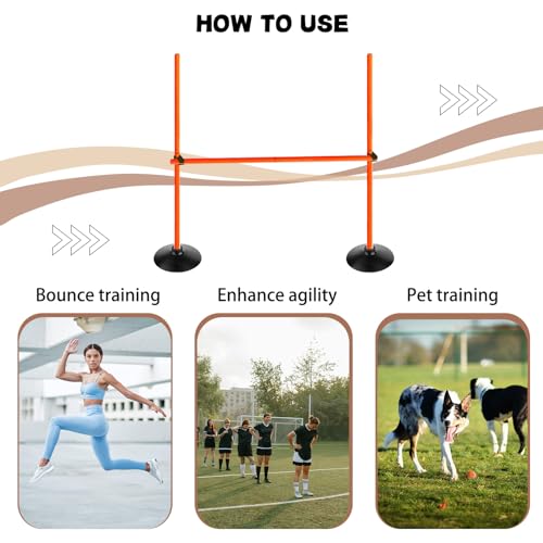 Voodans Orange Adjustable Height Agility Hurdle Set Multi-Function Soccer Trainning Pole Set Coaching Sticks with Rubber Base (Pack of 6, 3.3 FT)
