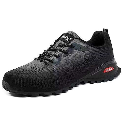 Skokod Steel Toe Shoes For Men Anti Puncture Building Work Shoes Non Slip Safety Composite Toe Shoes Outdoor Slip On Sneakers（Grey 8.5） #TOP6