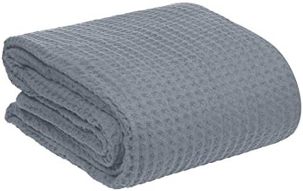 Luxury Waffle Weave Bed Throws and Bedspreads Light Grey 100% Cotton Double Bed Covers Blankets Sheets and Sofa Couch Throw (Double, Grey)
