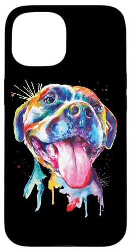 Pitbull - Arte artístico Splash Art Animal Colorful Dog Breed Gift Carcasa para iPhone 15