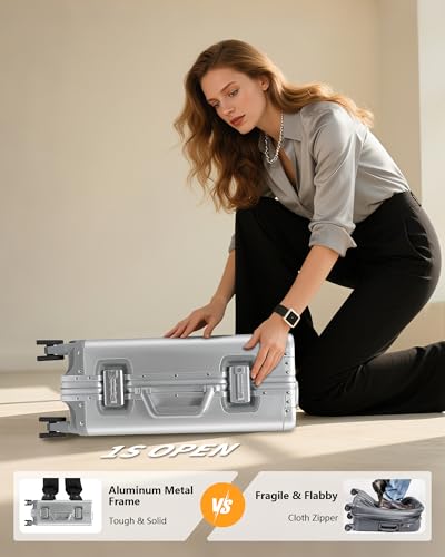 YYW Full Aluminum Carry On Luggage - Airline Approved Hardside Suitcase with TSA Lock Hardside Lightweight Suitcase and Silent Wheels Ideal for Business Travel2