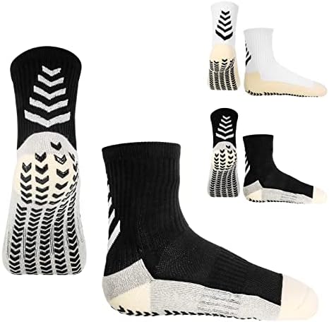 Smilcloud 2 Pair Football Grip Socks, Non Slip Sport Socks Anti Blister with Grip Pads Football Socks Breathable Aheletic Socks Trainer Socks for Men Boys Basketball Rugby Running Hiking