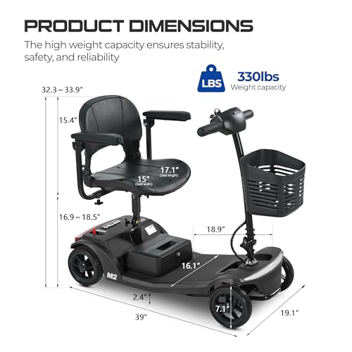 Image of Electric Mobility Scooter for Adults 4 Wheel Mobility, 330lbs Max Weight,10-15miles Per Charge Electric Powered Wheelchair Power Scooters Black