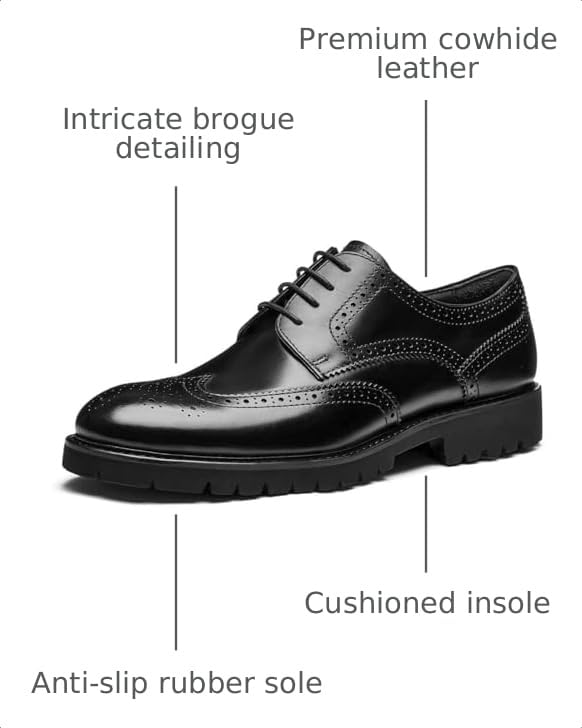 Image of Men's Dress Shoes Wingtip Genuine Cowhide Leather Oxfords with Brogue Derby Shoes for Wedding, Business, Fomal Occasions