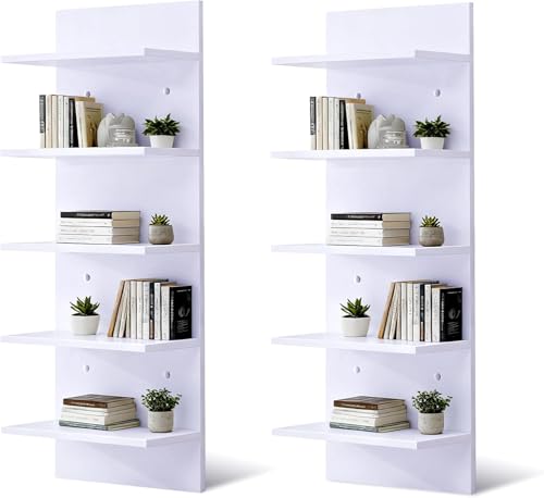 Sicrifety 5 Tier Wall Shelf Unit, 2 Pack White Lack Wall Shelf for Home Display,Ideal for Bedroom,Living Room,Office Decor,Lack Shelves for Book,Shoe,Vanity,Purse(11.8'×31.5'×5.5')