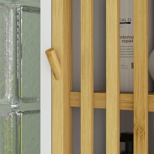 HOMCOM Armario Alto de Baño Columna de Baño Mueble Auxiliar de Baño con 1 Estante Abierto 1 Puerta y 1 Estante Ajustable 32x30x90,5 cm Natural y Blanco - imagen 9