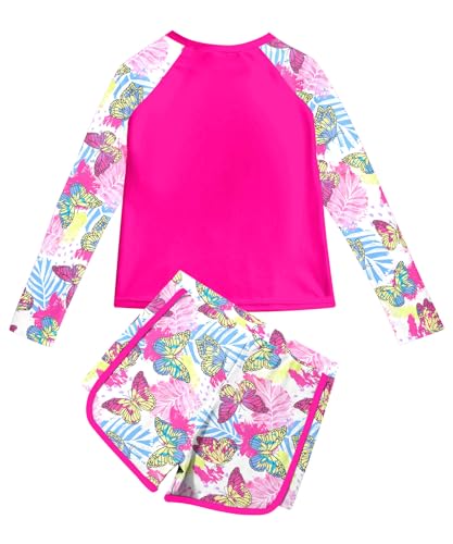Image of Vogseek Girls Rash Guard Swimsuits 2 Piece Bathing Suit UPF 50+ Summer Swimwear Size 7-12T