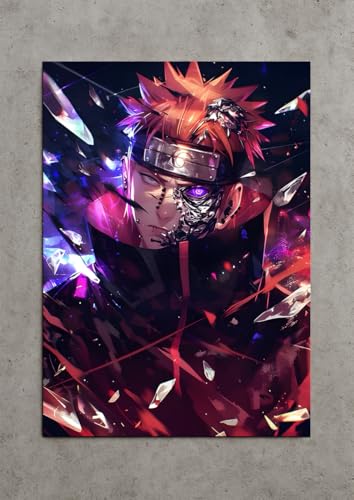 Image of NIJUKA Anime Printed Metal sheet Poster For Home And Room Decoration | For Anime Art Fans Boys And Girls (Akatsuki member pain mighty push)