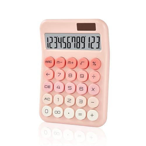 Small Desktop Calculator with LCD Large Display and Sensitive Button, Dual Solar and Battery Powered with Automatic Sleep Basic Cute Calculators for Office, School and Business (Pink)