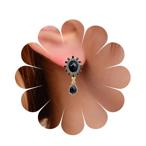 Cimenexe Bohemio Pendientes De Ónix Negro Halo De Ónix Pendientes De Ónix Gótico Lágrima Cz Negro Pendientes Colgantes Pendientes De Diamantes De Imitación Negro Gota Joyas Para Mujeres Y Niñas
