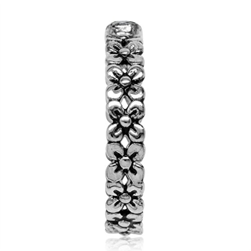 Silvershake 925 Sterling Silver Flower Floral Stack/Stackable Solitaire Eternity Band Ring Jewelry for Teens or Women3