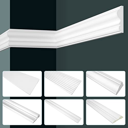 GRAND DECOR Stuckleisten Wand flach modern, PU Hartschaum weiß - 2m Wandleisten glatt Zierleisten Decken Stuck Kunststoff Stuckrahmen (10 Meter CR825)