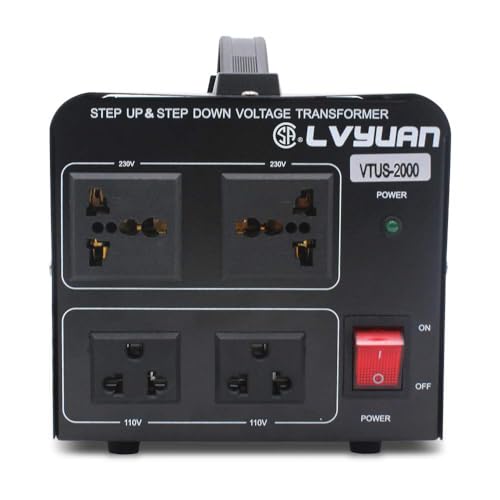 Cantonape Convertidor de Transformador de Voltaje de 2000 W, Conversión de 110-120 V a 220-240 V y de 220-240 V a 110-120 V, 2 Salidas de EE. UU., 2 Salidas Universales