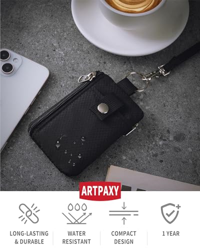 Minimalist Wallet For Mens Womens, Keychain RFID Blocking Zipper Small Wallet with ID Window 2 Lanyards,Water Resistant Travel Cash Card Coin Case Boys Girls2