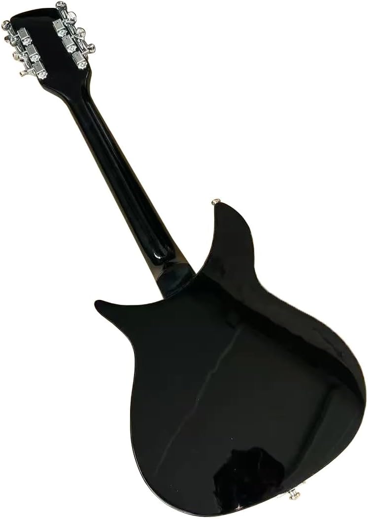 Black 12-String Semi-Hollow Electric Guitar - 325 Style - Gold Pickguard