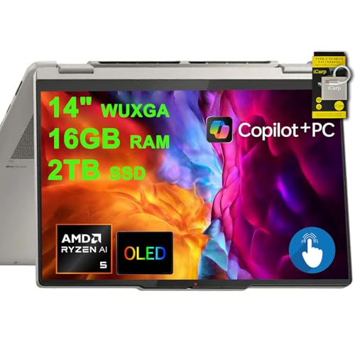 Image of Lenovo Yoga 7 2-in-1 Laptop 14 inch WUXGA OLED Touch (100% DCI-P3, 600nits HDR) AMD 6-core Ryzen AI 5 340 (Up to 50 Tops) 16GB RAM 2TB SSD for Creator Business Professional Win11 ICP Hub w /Copilot AI