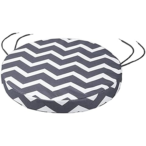 Round Bistro Circular Chair Cushion with Seat Ties - 35cm | Indoor and Outdoor Furniture Seating | Water-Resistant Polyester |Patio, Kitchen Dining, Lawn & Garden, Coffee Shop Use | Zig Zag Graphite Cover