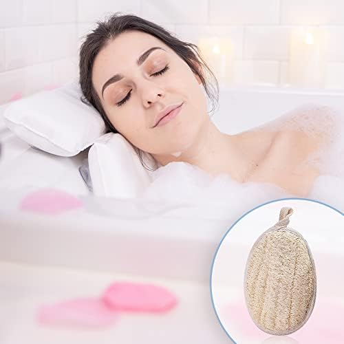 BATHPAL Luxury Bath Pillow with Bath Sponge | Waterproof Bath Pillows for Head and Neck with 7 Non-Slip Suction Cups | Neck Pillow with Exfoliating Loofah Pad | Bathtub Pillows for Perfect Bubble Bath