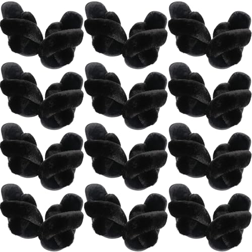 Image of 12 Pairs Women's Fuzzy Slippers Cross Band Open Toe Bridesmaid Fluffy Comfy House Slippers for Indoor Outdoor Wedding