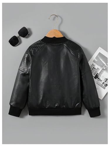 Boy's Fax PU Leather Bomber Jacket Zip Up Long Sleeve Biker Outerwear Motorcycle Coat Streetwear2