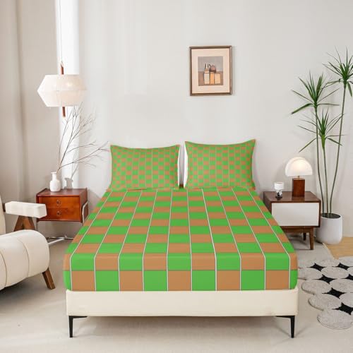 Image of Erosebridal Gaming Checkered Sheet Set King Gamer Plaid Bed Sheets Checkerboard Games Bedding for Kids Boys Girls,Geometric Grids Bed Sheets Set 4 Piece