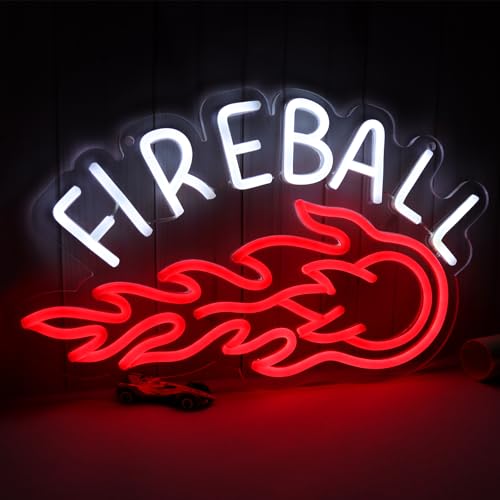 Image of AHlove Neon Sign, LED Neon Light Sign 17x10, USB Powered Decorative Bar Open Sign for Home Bar Store Party Decor,FIREBALL Whiskey Neon Lights for Man Cave
