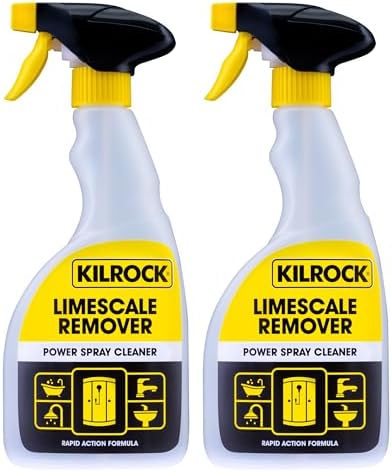 Kilrock Limescale Remover Power Spray Cleaner 2 x 500ml - Rapid Action Formula - Destroys Hard Water Stains, Soap Scum, Dirt, and Grime - Perfect for Bathrooms, Sinks, Shower Screens, Toilets, Baths