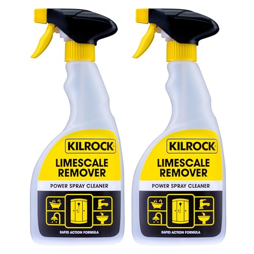 Image of Kilrock Limescale Remover Power Spray Cleaner 2 x 500ml - Rapid Action Formula - Destroys Hard Water Stains, Soap Scum, Dirt, and Grime - Perfect for Bathrooms, Sinks, Shower Screens, Toilets, Baths