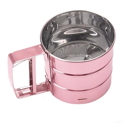 Eawfgtuw Flour Sifter, Stainless Steel Hand Held Flour Sifter, Flour Shaker Cup for Home Kitchen, Large Capacity Baking Sieve Cup for Icing Sugar Cake Flour (pink)