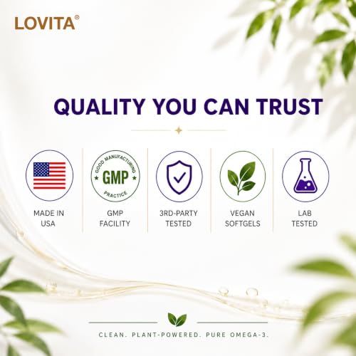 Image of LOVITA Vegan Flaxseed Oil 1500mg, 900mg ALA, 180 Softgels | Cold-Pressed Omega 3-6-9, Plant-Based, Fish-Free, No Fishy Burps, cGMP Made in USA, 90 Servings