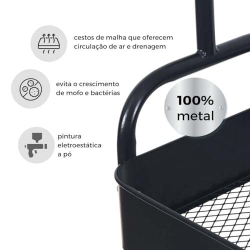 Arara de Roupas com Prateleira Sapateira e Rodinhas Cabideiro Multiuso - LUXLAR (Preto)