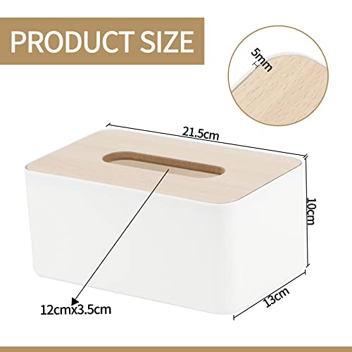 Tissue Box with Bamboo Top, Rectangular, Plastic, Tissue Dispenser Box for Living Room Office, Car, Bathroom (Black) - Image 2
