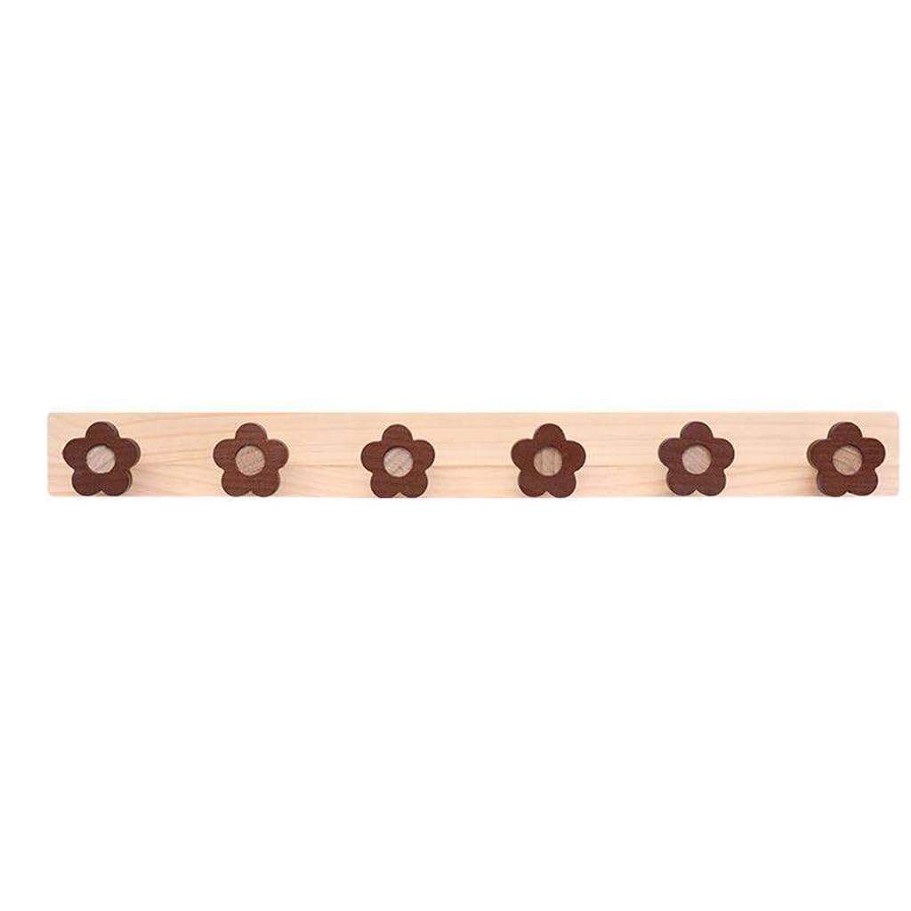 ZHOUXIAO Solid Wood Vertical Coat Rack Wall Mount,Cute Flower Coat Hooks Hanger 6hook