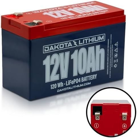 Dakota Lithium - 12V 10Ah LiFeP04 Deep Cycle Battery - 11 Year USA Warranty 2000+ Cycles - Built in BMS - For Ice Fishing, Kayaks, Fish Finders and More