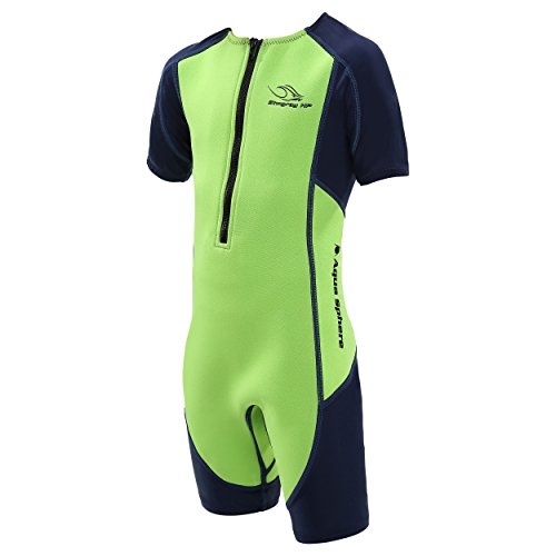Aqua Sphere Kinder Stachelrochen HP Short Sleeve CORE Wärmer/Shorty Neoprenanzug, Bright Green /Navy Blue, Gr. 122-127 (Herstellergröße:8)