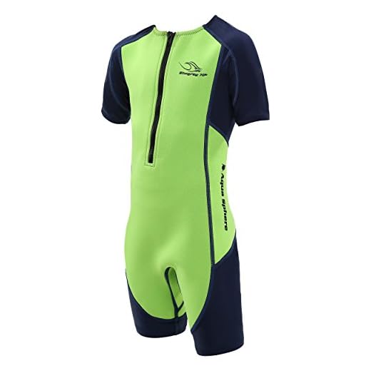 Aqua Sphere Kinder Stachelrochen HP Short Sleeve CORE Wärmer/Shorty Neoprenanzug, Bright Green /Navy Blue, Gr. 130-142 (Herstellergröße:10)