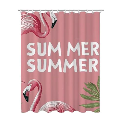 Rideau douche 90x180 cm imperméable en polyester rose lavable avec crochets - 2