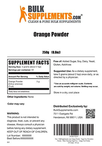 Bulksupplements.com Orange Powder - Sugar Free Electrolyte Powder - Water Flavoring Sugar Free - Orange Powder (250 Grams - 8.8 Oz) #TOP1