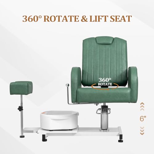 OmySalon Pedicure Chair No-Plumbing with Bubble Foot Bath & Stool, 360° Rotation Hydraulic Adjustable Seat for Nail Tech Beauty Salon & Home Use(Green) - Image 5