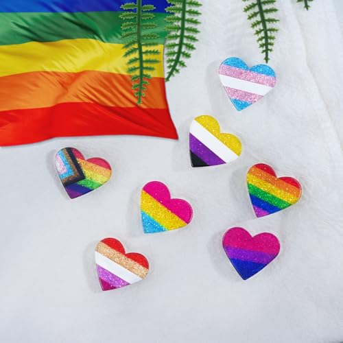 Image of LGBTQ+ Pride Pins - Rainbow Heart Flag Lapel Brooch Pin Badge Progress Pride Bisexual Transgender Nonbinary Lesbian Pansexual LGBTQ Accessories for Jackets Backpacks Hats