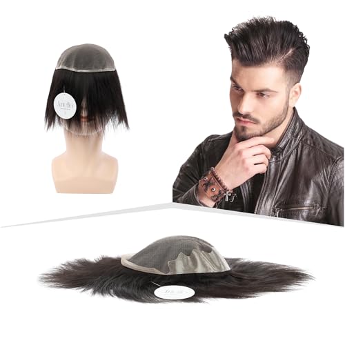 Image of Artello FRENCH LACE Q6 Hair Patch for Men, 4D French Lace, 0.03 mm Invisible Front Hairline, Ultra Thin, Flexible PU, 100% Remy Human Hair Wig (Colour: Natural Black) (Colour: Natural Black) (9x7)