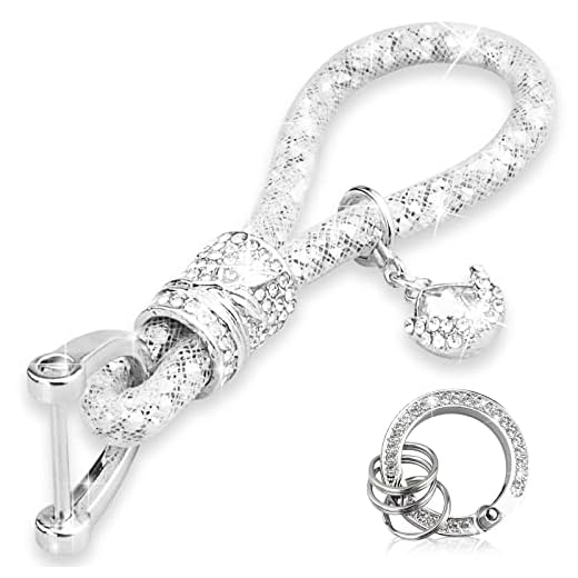 Miytsya 1 PC B-ling Crystal Car Keychain, Keychain Accessories With B-ling Rhinestones, Car Key Chains Glitter Key Ring for Women (Silver)
