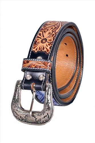 Western Tooled Leather Beaded Belt For Men and Women 30IS1123