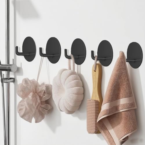 5 Pack Adhesive Hooks Wall Hook Set Self Adhesive Hanging Hooks for Home Wall Organization(Black Circular)